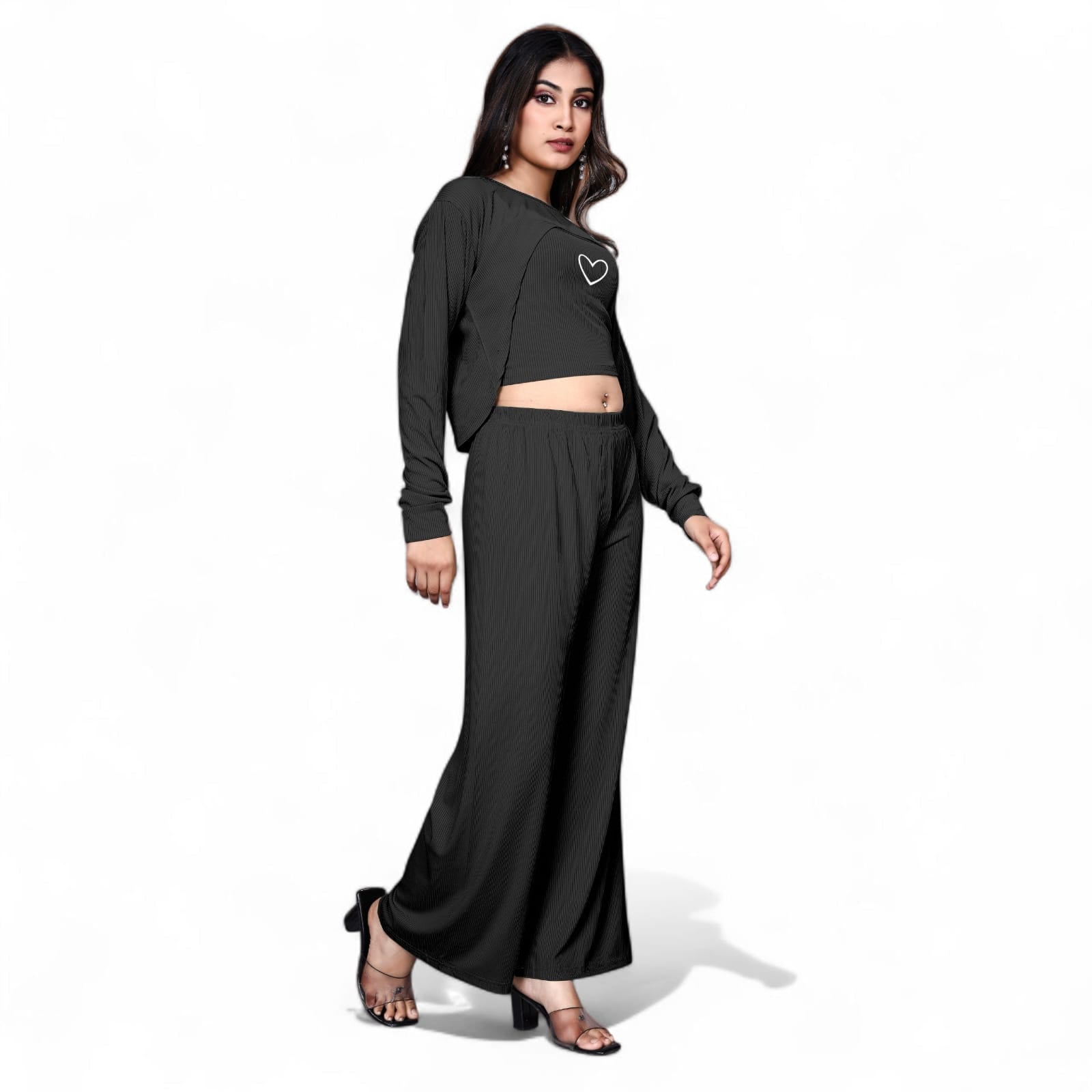 Knit Collared Crop Top in Black And White 3 set