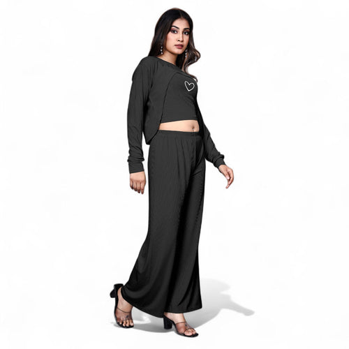 Knit Collared Crop Top in Black And White 3 set