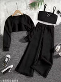 Knit Collared Crop Top in Black And White 3 set